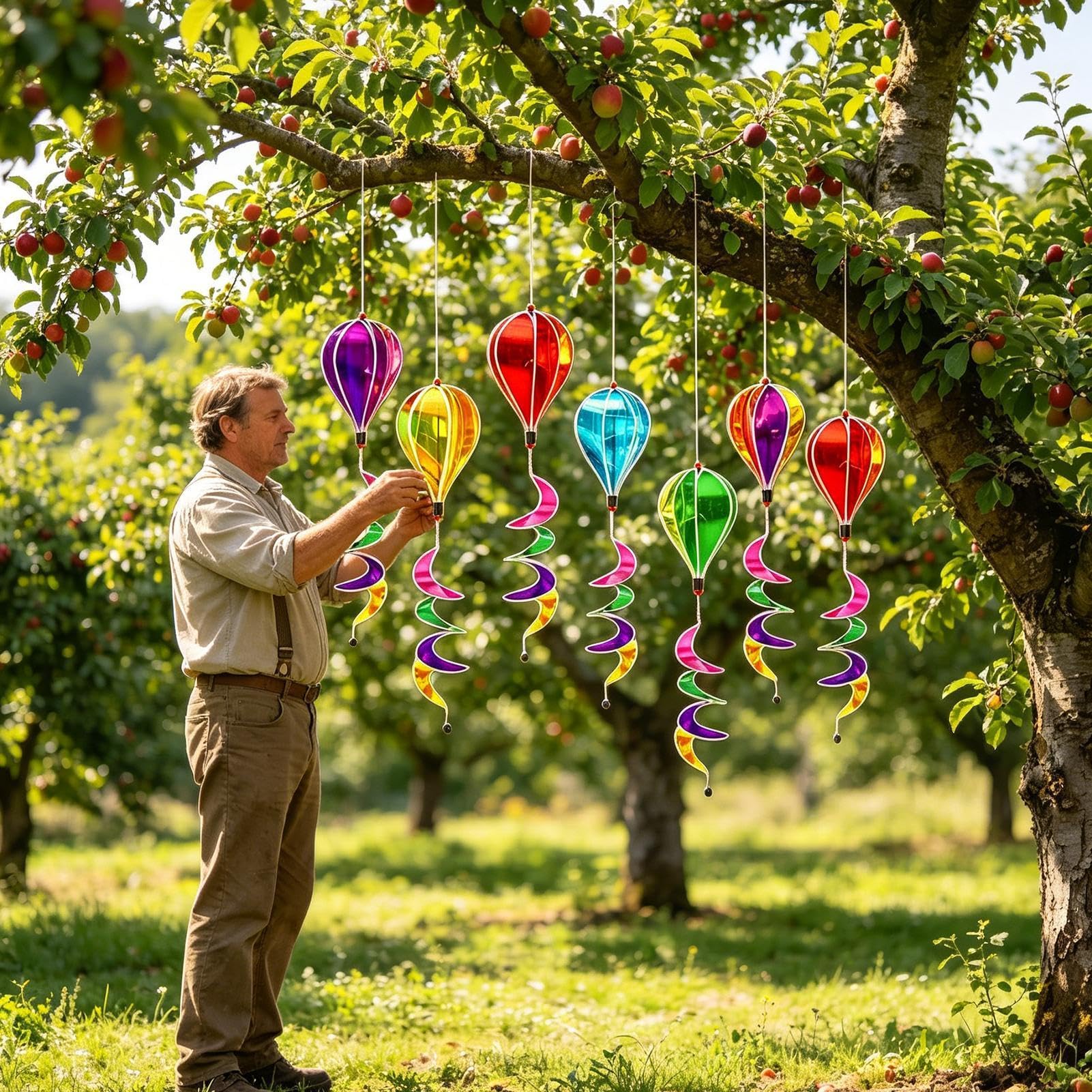 Molino de Viento Globo Aerostático 8 Piezas Colorido Giratorio | Ahuyentapájaros Colgable y Plegable Giratorio para Jardín para Jardín Césped Patio Protector Cultivos