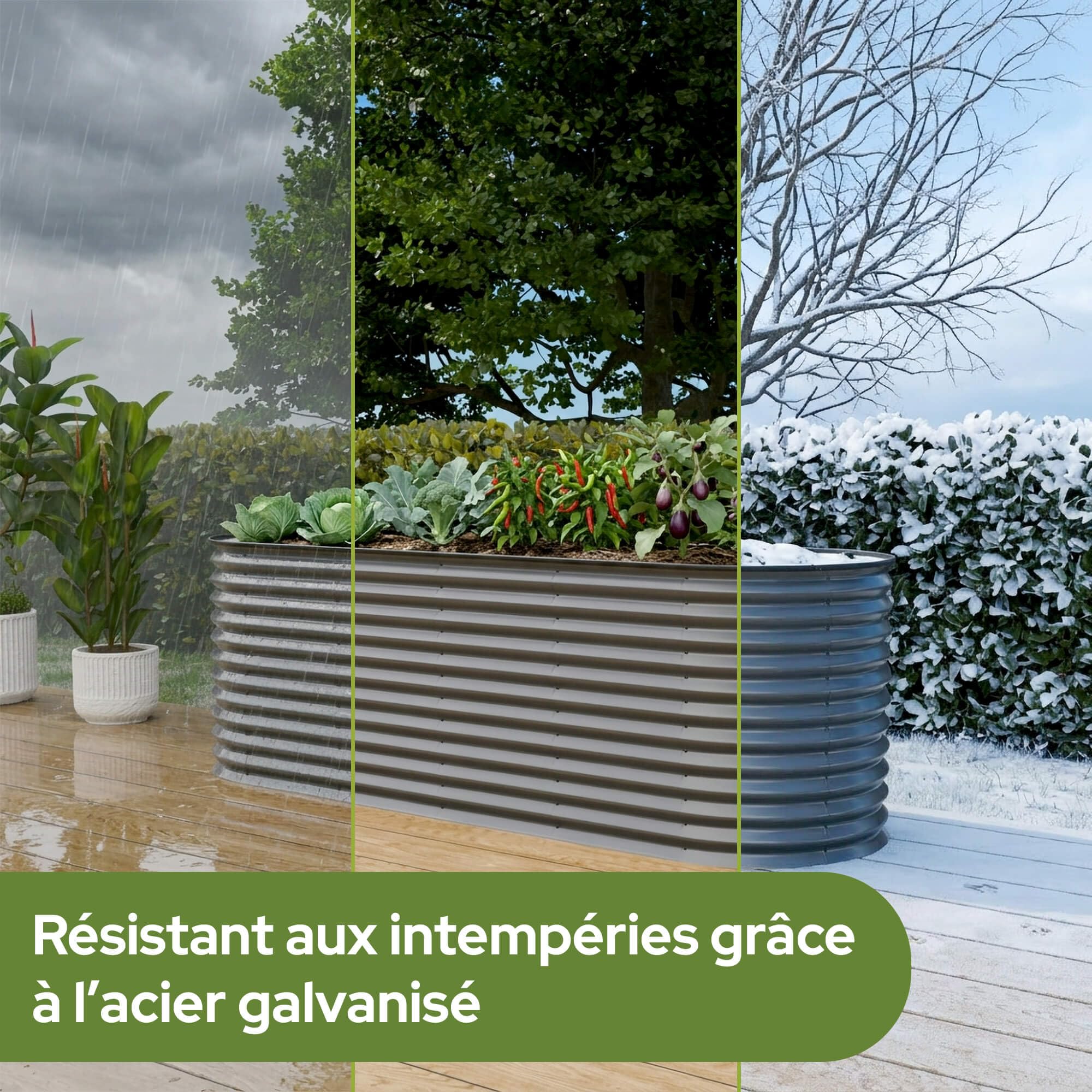 AREBOS Jardinière Surélevée Ovale 240×80×78 cm | Acier Galvanisé avec Bord en Caoutchouc 1170 L | pour Jardin, Terrasse et Balcon | Stable avec Traverses