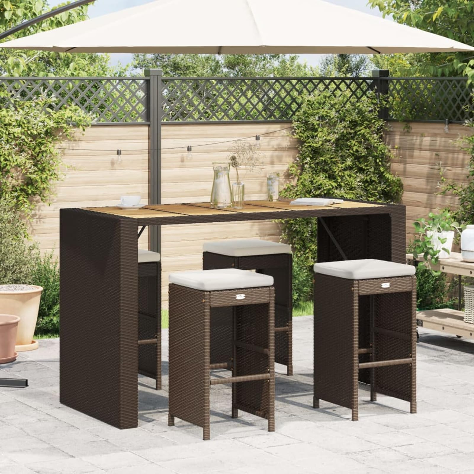 Ensemble de salle à manger de jardin marron Homgoday meuble de jardin en plein air 4 pièces