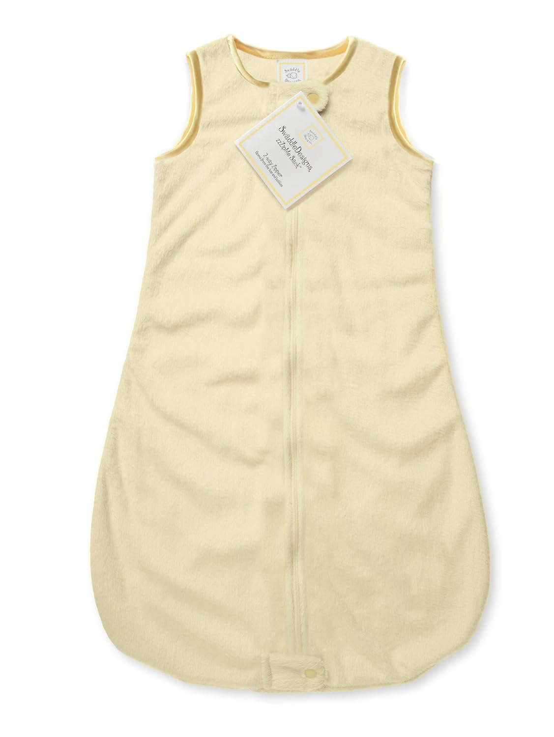 SwaddleDesigns Baby Velvet Sleeping Sack, Pastel Yellow with Yellow Trim, 6-12 Months, Wearable Blanket with 2-Way Zipper