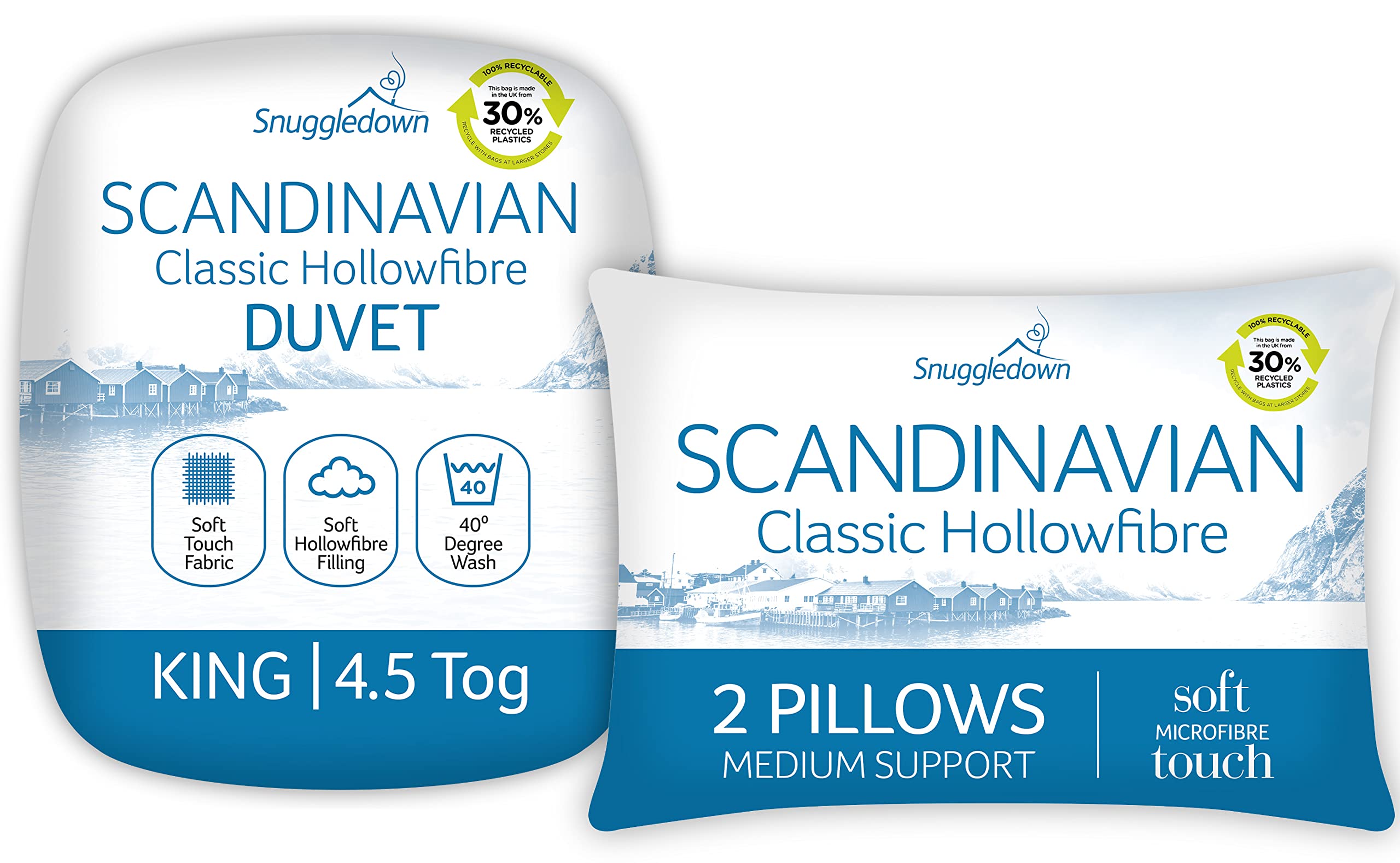 Snuggledown Soft Touch King Size Duvet 4.5 Tog & 2 Pillows - Lightweight & Breathable Cool Summer Quilt for Hot Sleepers | UK-Made, Satin Striped Cover, Non-Allergenic, Machine Washable (225 x 220cm)