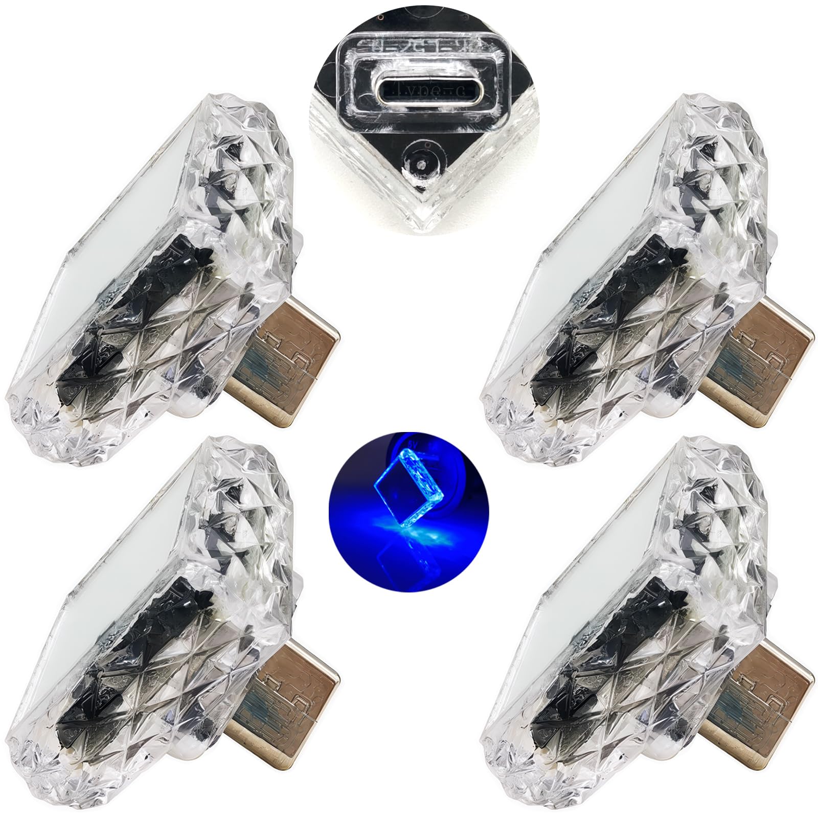 Small Convenient Atmosphere Light CTRICALVER Type-C-Rhombus (Touch) Blue(4packs) 5V/1A Small Emergency Light Night Light PC Shell Suitable for All Kinds of Type-C Sockets Such as Power Bank and Cars