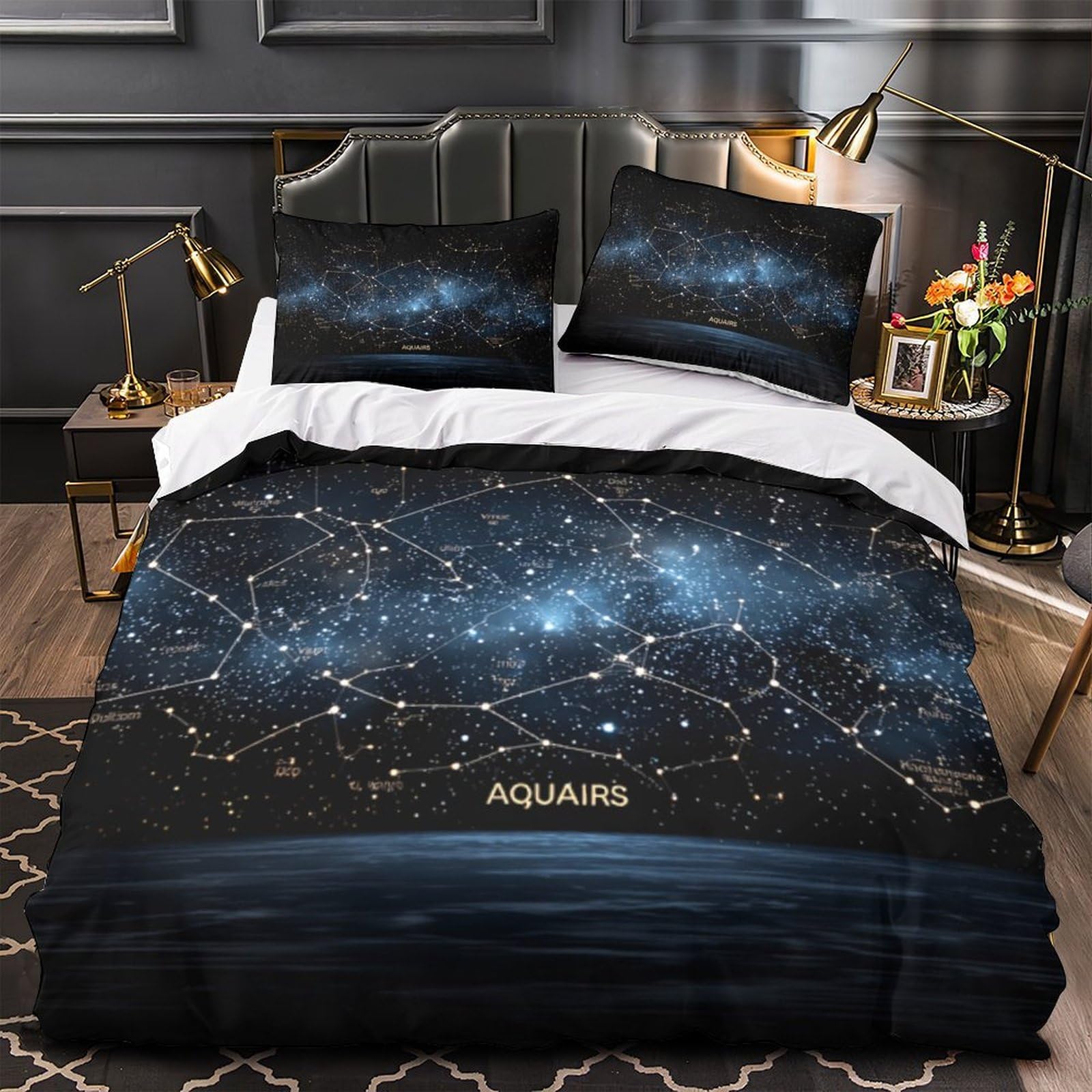 Fantasia Galassia 3D Stampata Copripiumino Microfibra Decorazione Camera Set Biancheria Zodiacale Adulto Morbido Traspirante Regalo Super king（260x220cm）