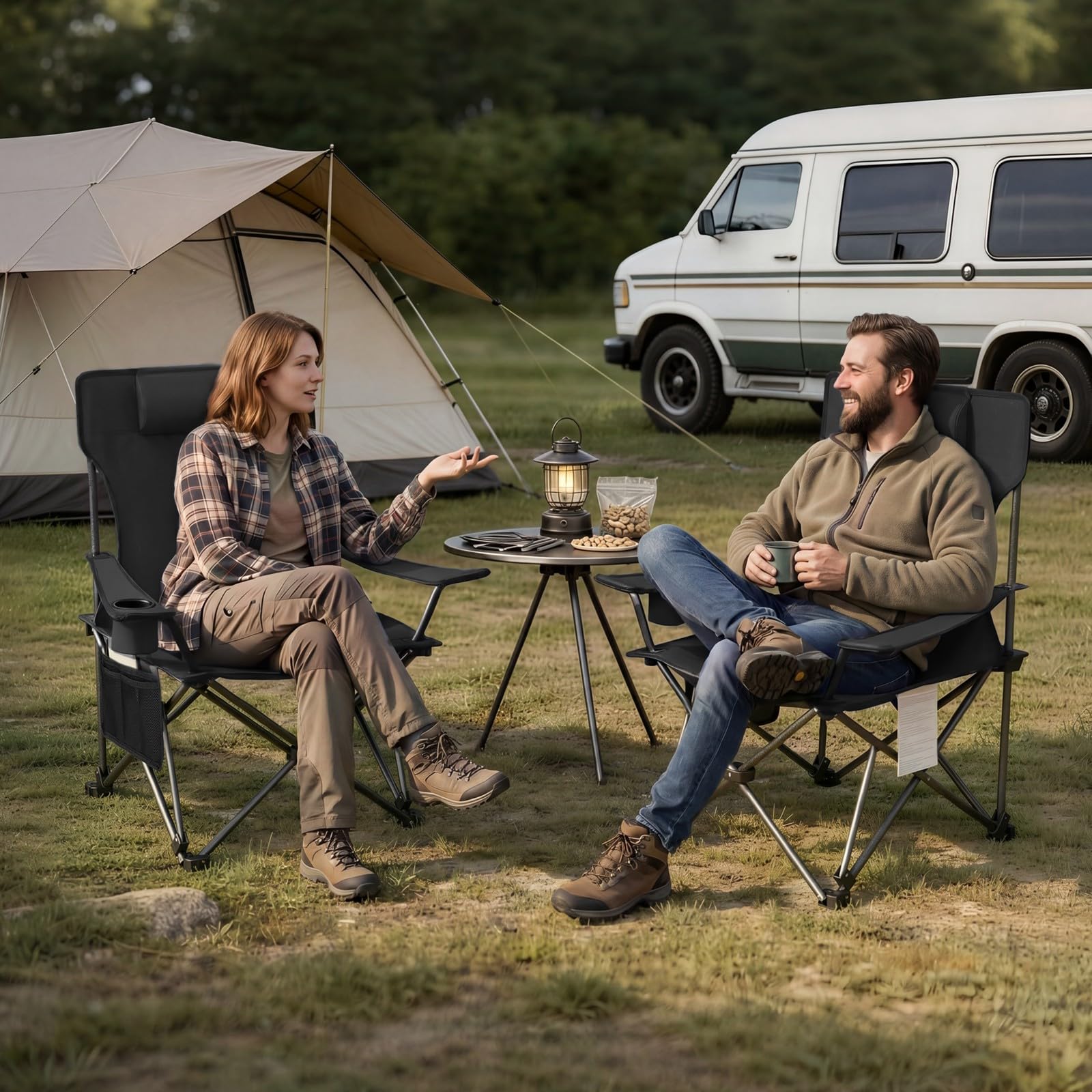 WOLTU Campingstuhl Faltbar mit Fußablage,2-in-1 Strandstuhl klappbar,Angelstuhl Camping Klappstuhl mit Getränkehalter Aufbewahrungstasche für Camping Strand Angeln