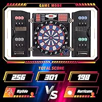 Vista 2 de WIN.MAX Electronic Dart Board Cabinet Set, LED Electric Digital Dart Boards for Adults with Cabinet, Includes 12 Soft Tip Darts