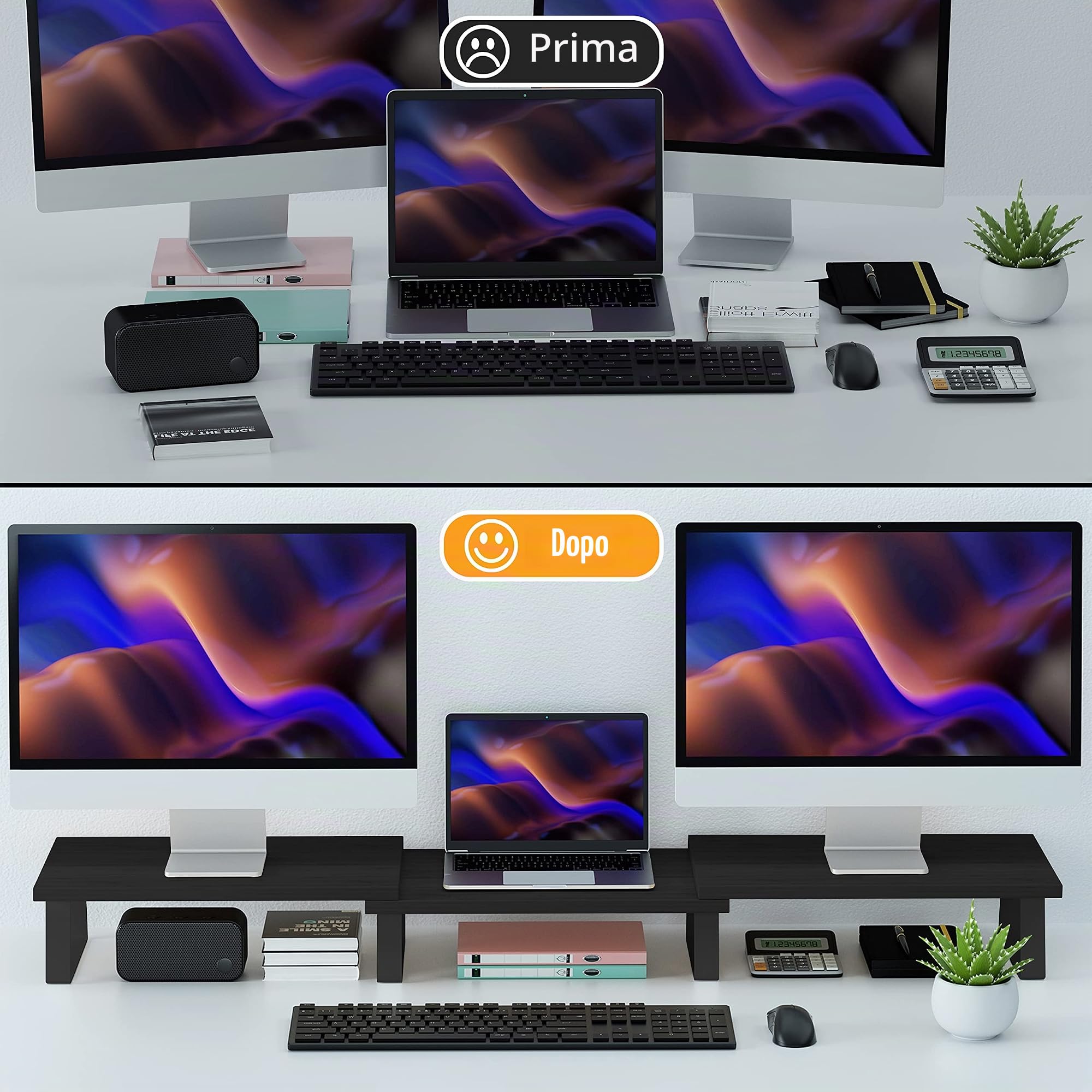 Aothia Grande supporto per monitor, 2 o 3 monitor, altezza dello schermo con lunghezza e angolo regolabili, per computer, laptop, stampanti, TV (nero)