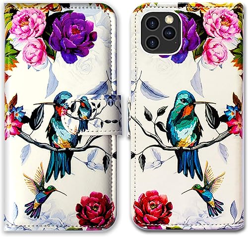 Miniatura 11 de Funda para iPhone 12 Pro Max, diseño de libélula con tapa y soporte para tarjeta y soporte para iPhone 12 Pro Max Linda libélula,Patrón de pájaro