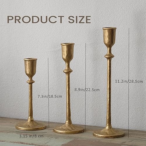Miniatura 4 de Juego de 3 portavelas de latón antiguo, portavelas cónico de hierro fundido para centro de mesa de comedor, boda, decoración de repisa de chimenea,