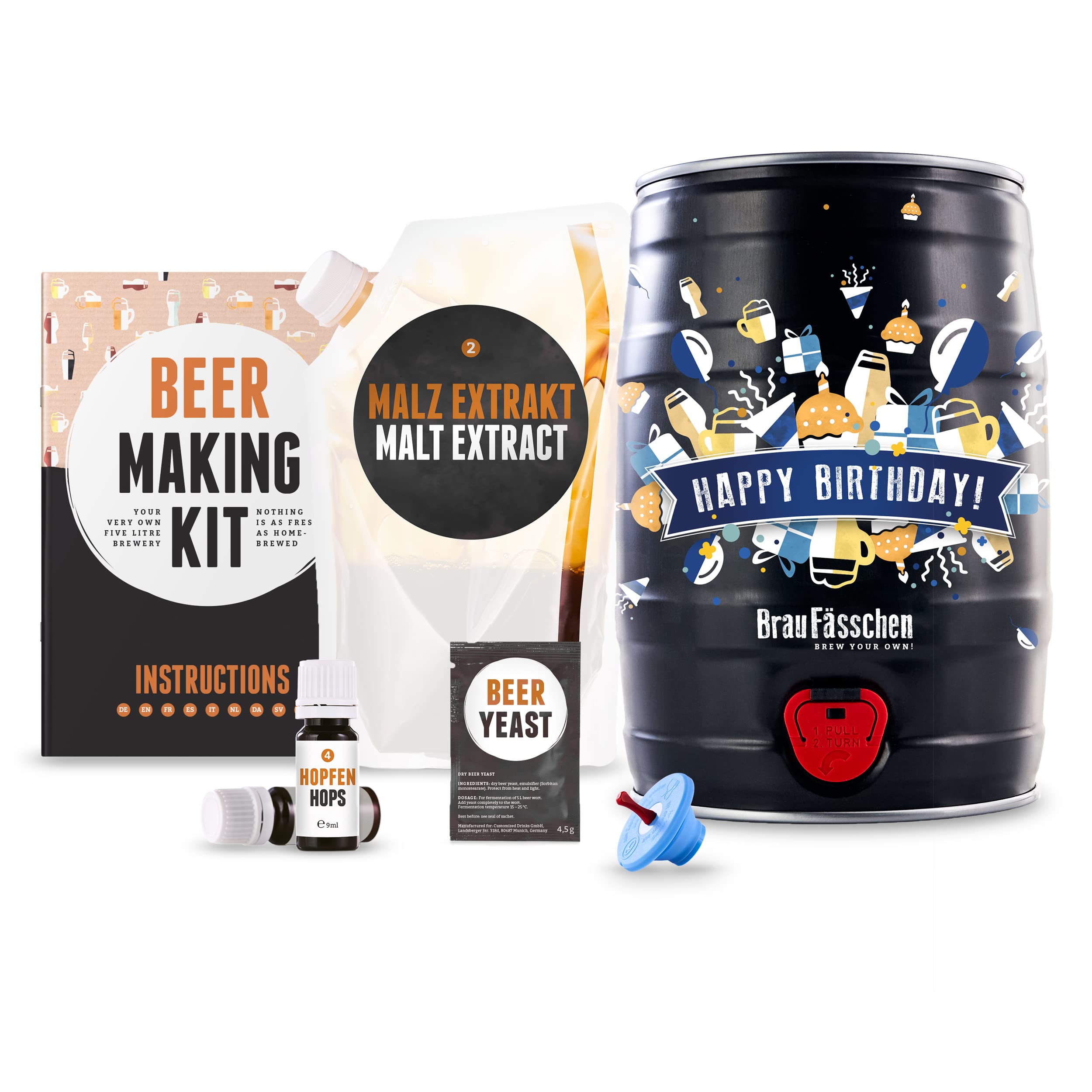 Braufässchen | Kit de Brassage de bière à Faire soi-même | bière d'anniversaire dans Un fût de 5 L | délicieuse bière brassée en 7 Jours pour Homme pour Femme