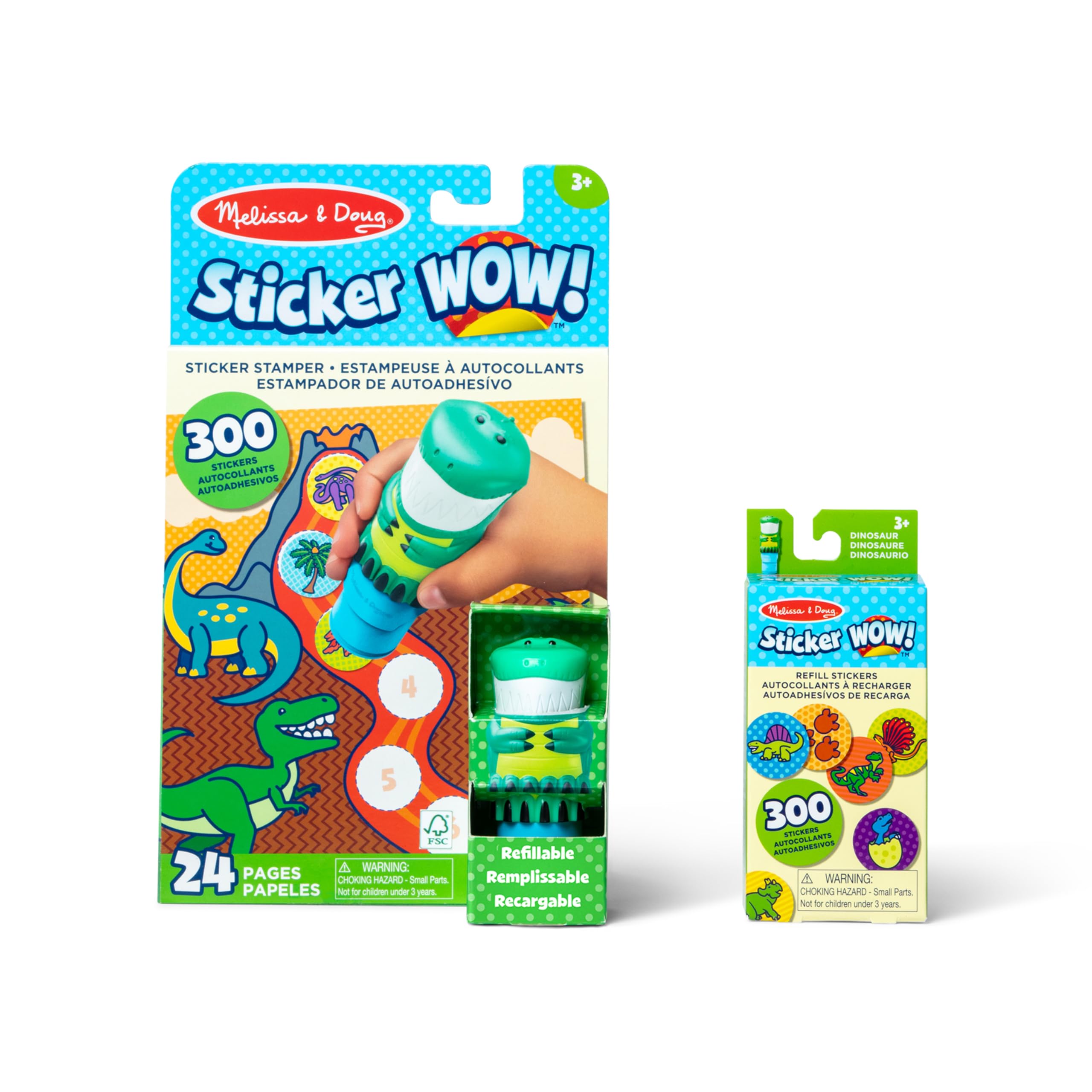 Melissa & Doug Sticker Wow!™ Dinosaur Bundle: Sticker Stamper, 24-Page Activity Pad, 600 Total Stickers, Arts and Crafts Fidget Toy Collectible Character