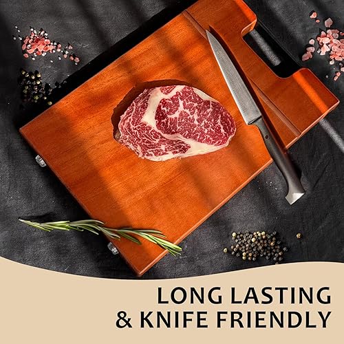 Miniatura 3 de LUBAN Tabla de cortar de madera de caoba, tablas de cortar de madera maciza para cocina, tabla de cortar gruesa y grande con asa, tabla de cortar de