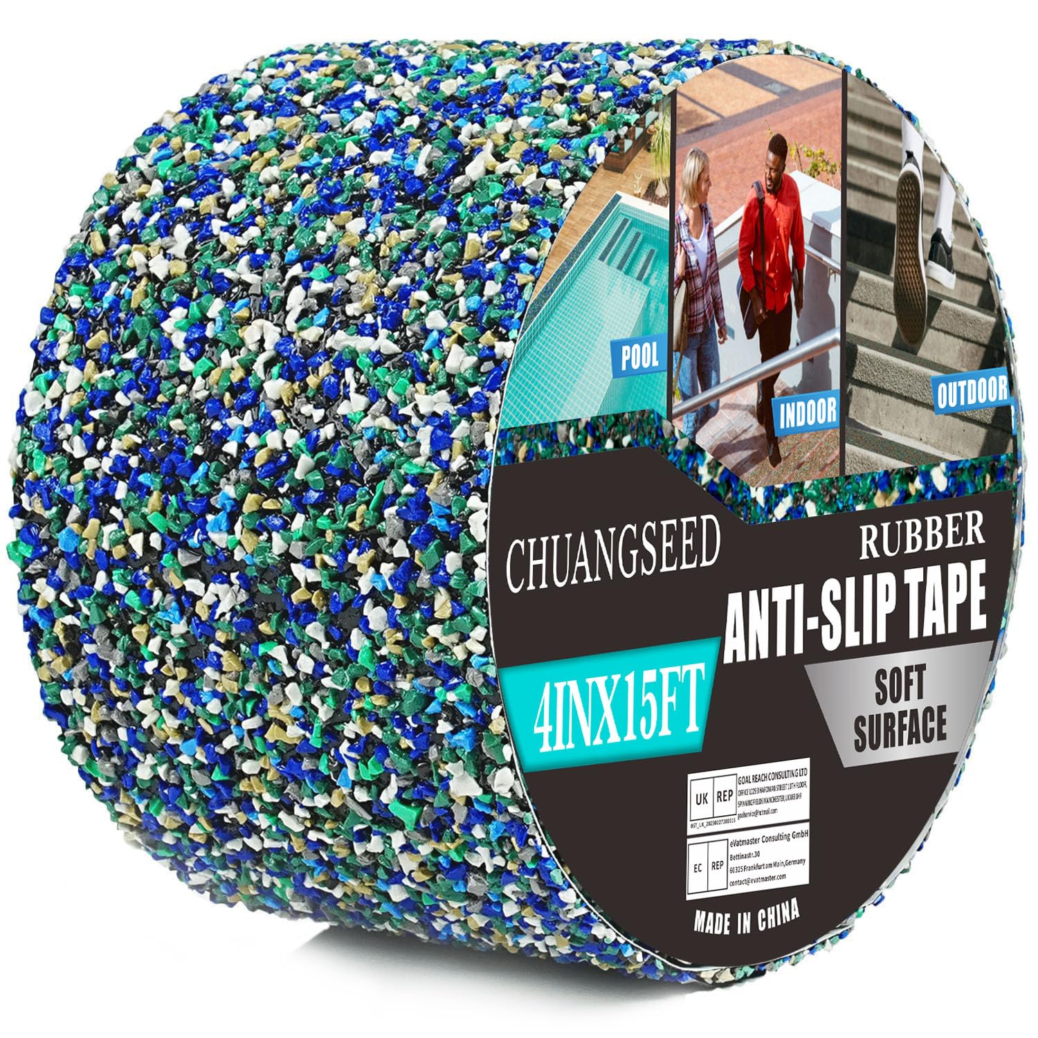 CHUANGSEED Heavy Duty Anti-Slip Tape Blue 4" x 15ft Multi-Purpose Heavy Duty, Outdoor/Indoor Waterproof, Safety Anti-Slip Tape for Stair Tread Traction,Trail,Bathroom,Blue (10cm x 4.5m) โ image 1