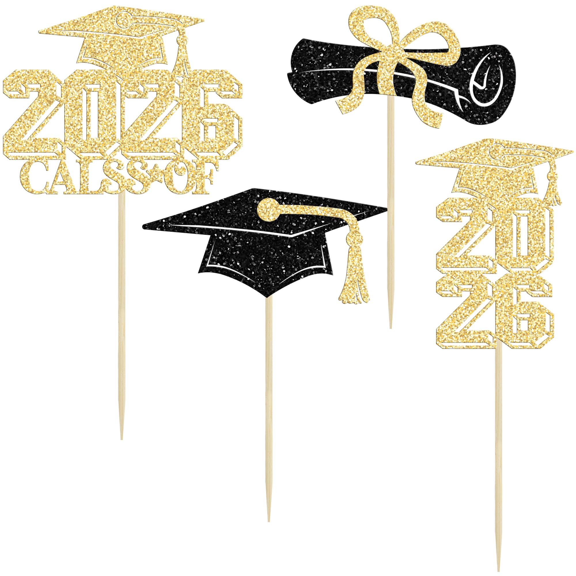 Gyufise 36Pcs 2026 Graduation Theme Cupcake Toppers Glitter Class of 2026 Cupcake Picks Diploma Grad Cap Cupcake Decorations for 2026 Graduation Theme Party Cake Decorations Supplies Gold - Image 3