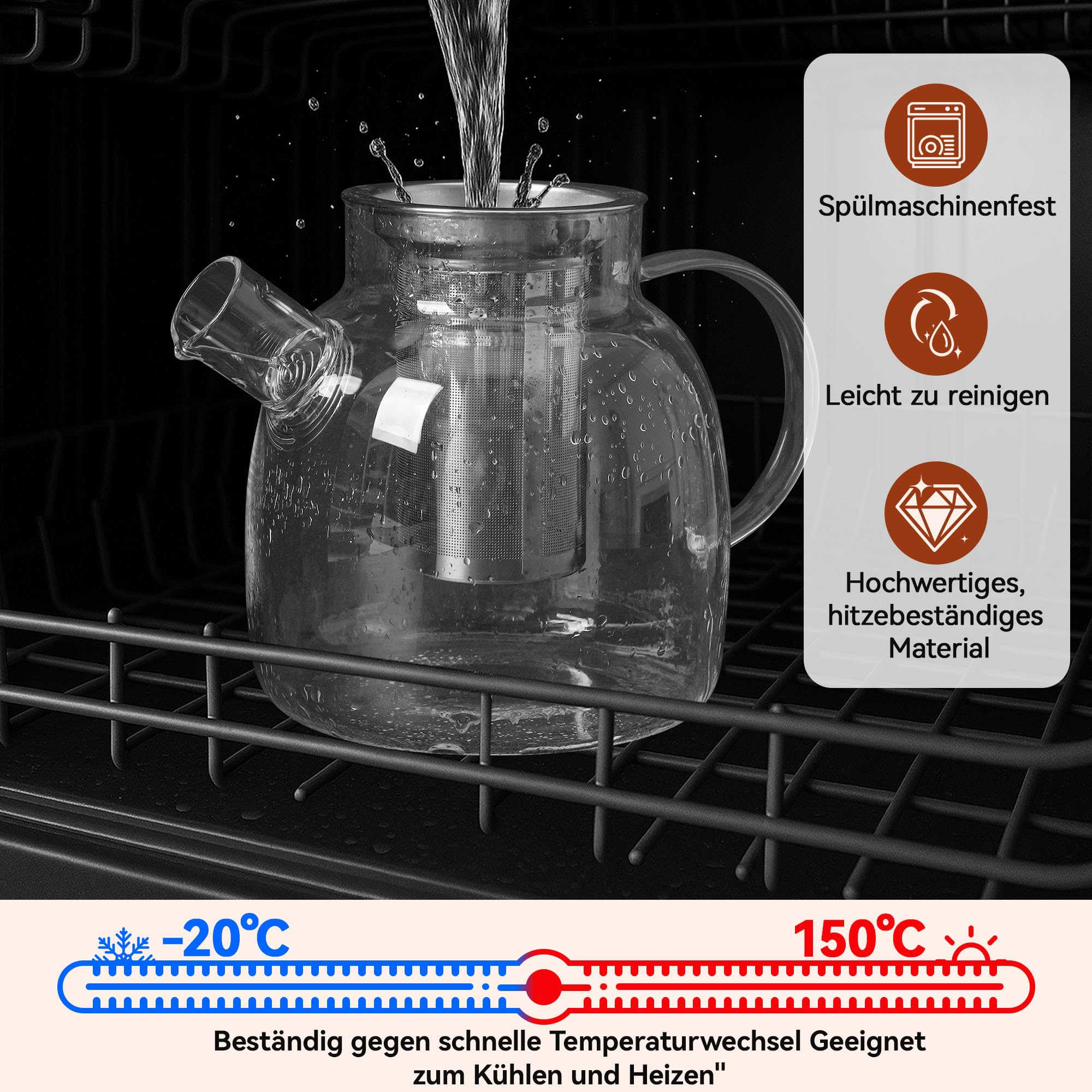 1500ml Teekanne mit Siebeinsatz, Teekanne Glas Aus Hitzebeständigem Borosilikatglas, Wasserkaraffe Geeignet Zum Aufbrühen Von Tee, Blumentee, Früchtetee, Kräutertee Und Teebeuteln, Einfache Reinigung