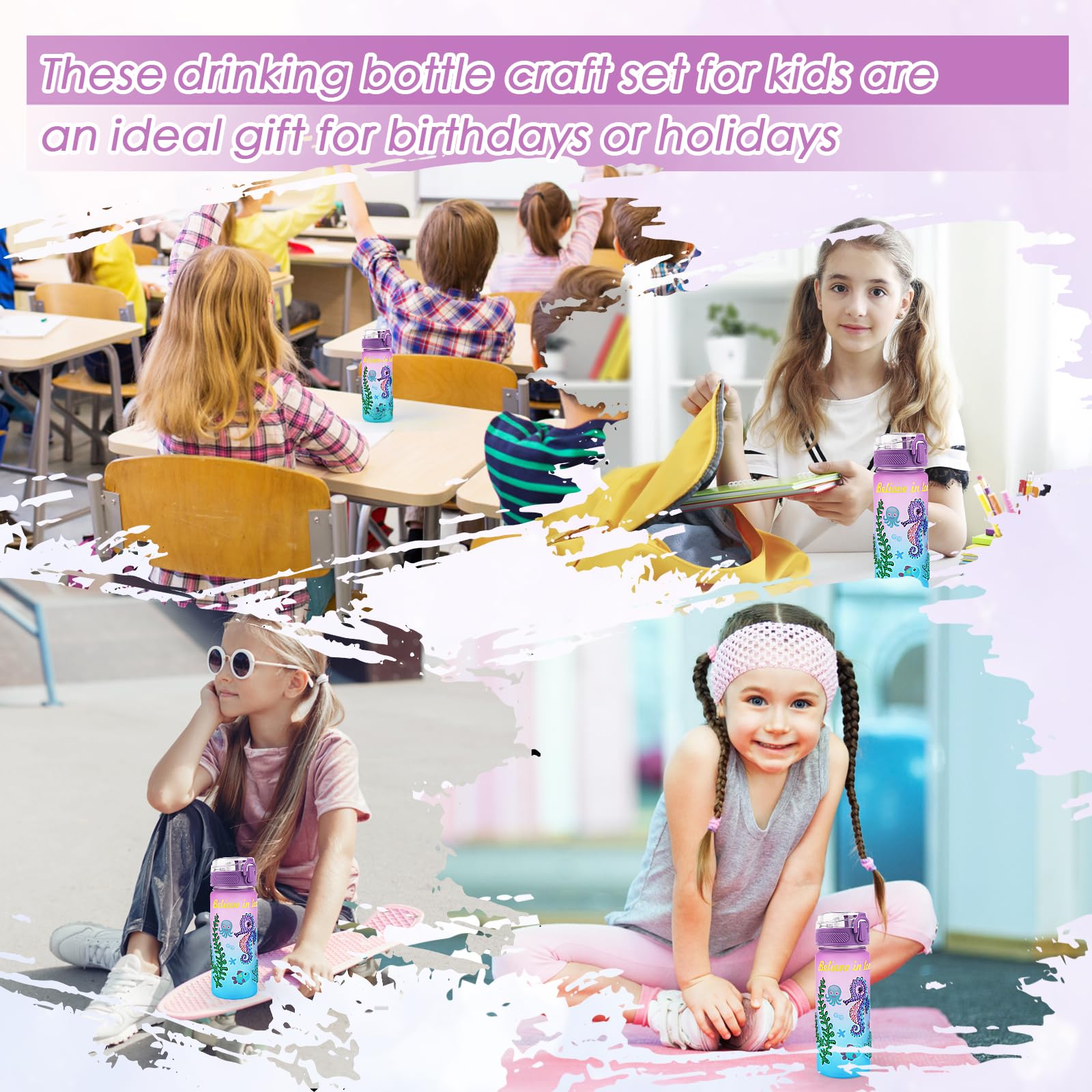 TNEDFOD Bouteille d'Eau Arts et Kits, Kit Décoration de Bouteille d'Eau pour Enfants, Bouteille Kit de Loisir Créatif Enfant pour Jeux Cadeau Fille 5 6 7 8 9 10 Ans