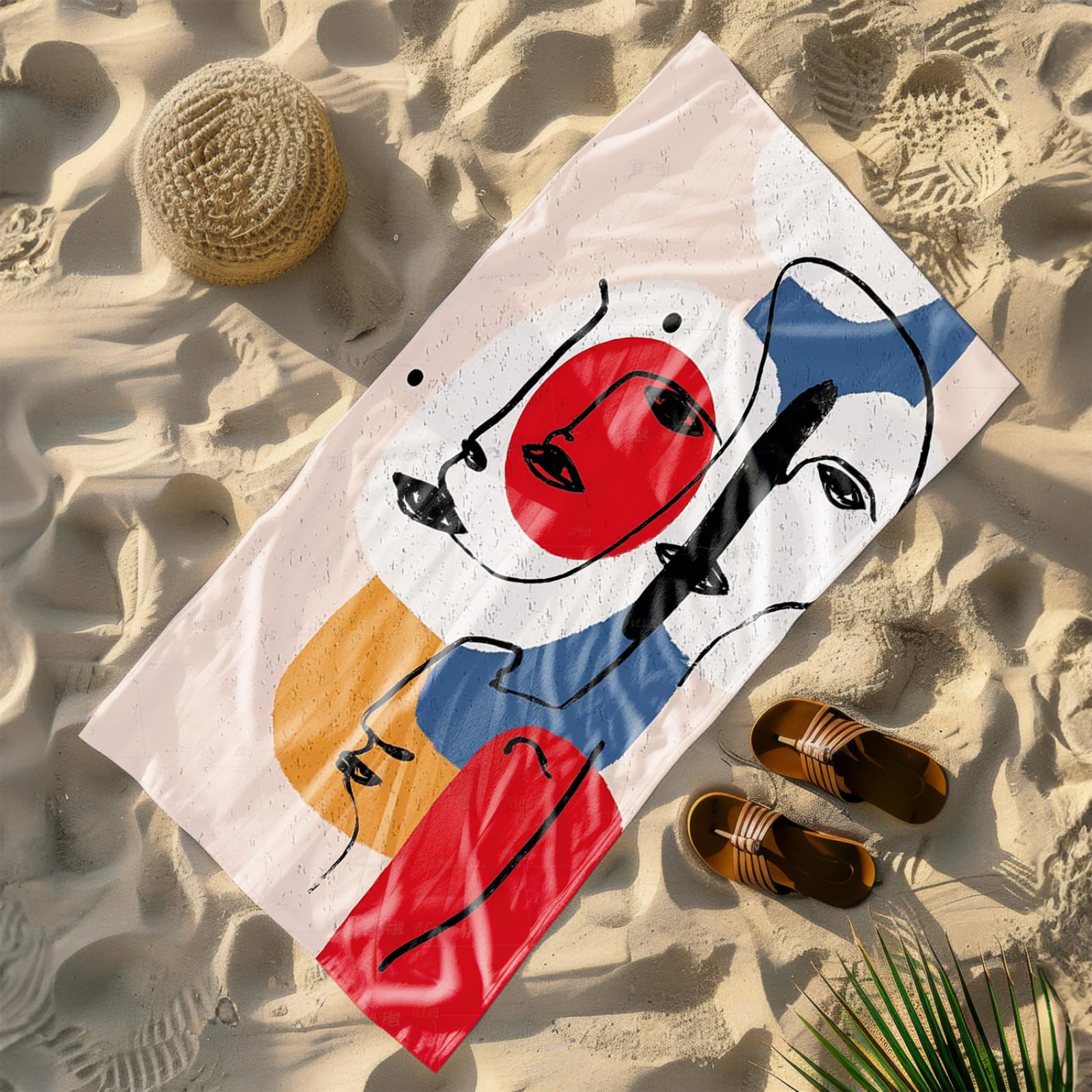 Generisch XXL Strandtuch Microfaser 180 X 90 Rot Blau Gelb Muster Strandhandtuch Groß Kompakt Und Sandfest Schnelltrocknend Reisehandtuch Für Den Strand Gym Travel Sauna