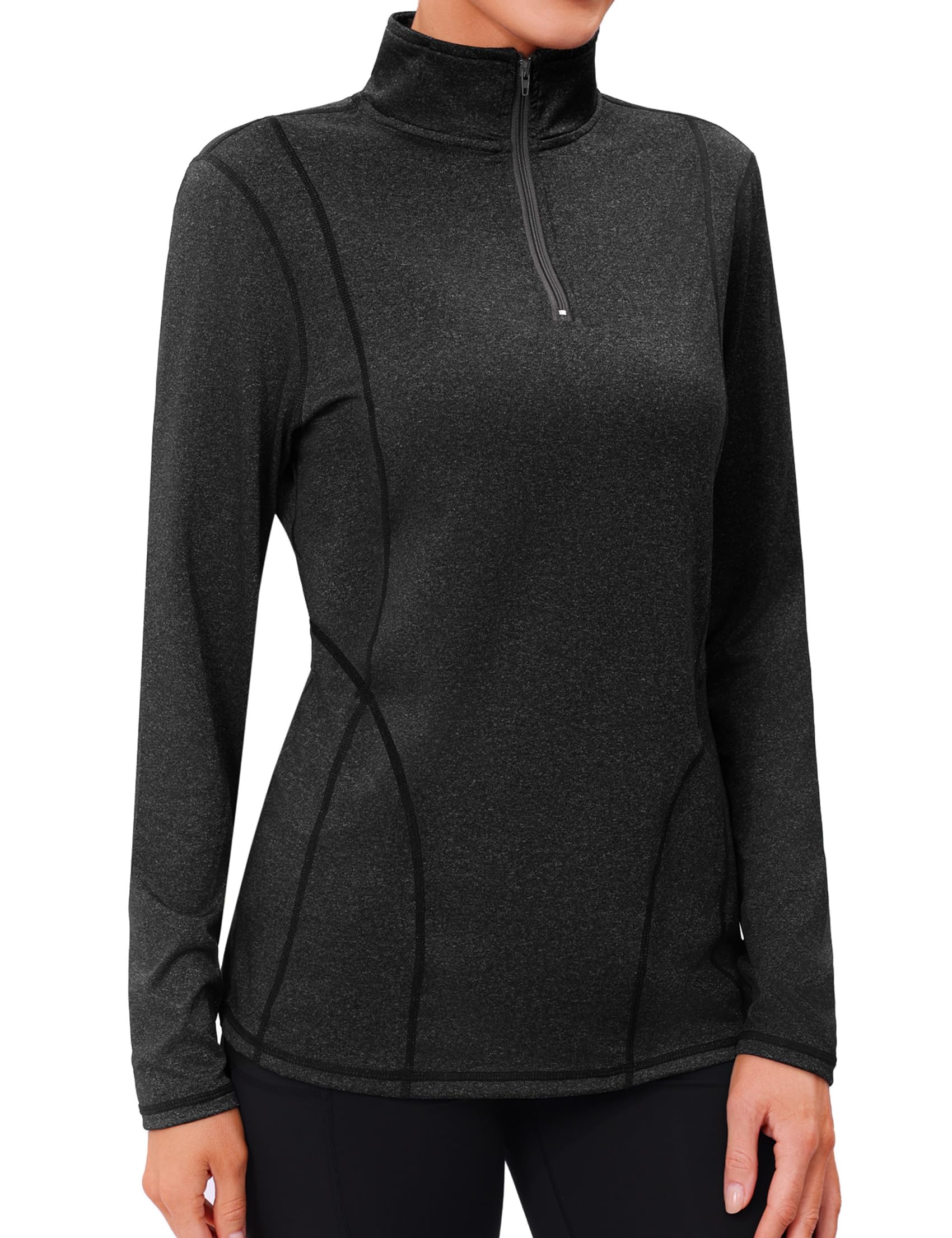 Terecey Sportshirt Langarm Damen Funktionsshirt UPF 50+ Langarmshirt Fitness Schnelltrocknend Laufshirt Wandershirt Atmungsaktiv 1/4 Reißverschluss UV Shirt fur Tennis Golf Yoga Wandern S-2XL
