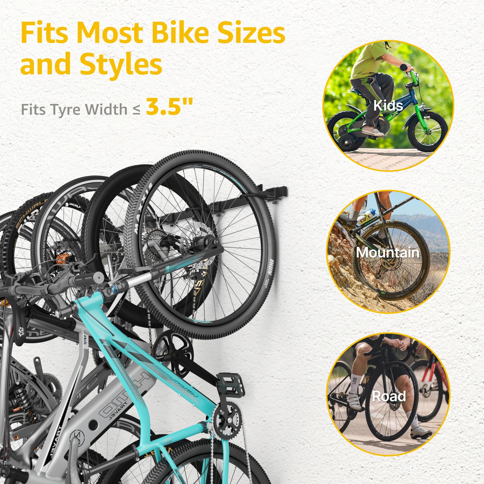 monTEK Enhanced Garage Bike Rack, Adjustable 6 Bike Hangers for Garage, Equipped with 78.5in Extended Rail to Accommodate Various Bicycle Sizes, Heavy-Duty Steel Bike Wall Mount, Max Capacity 330 lbs