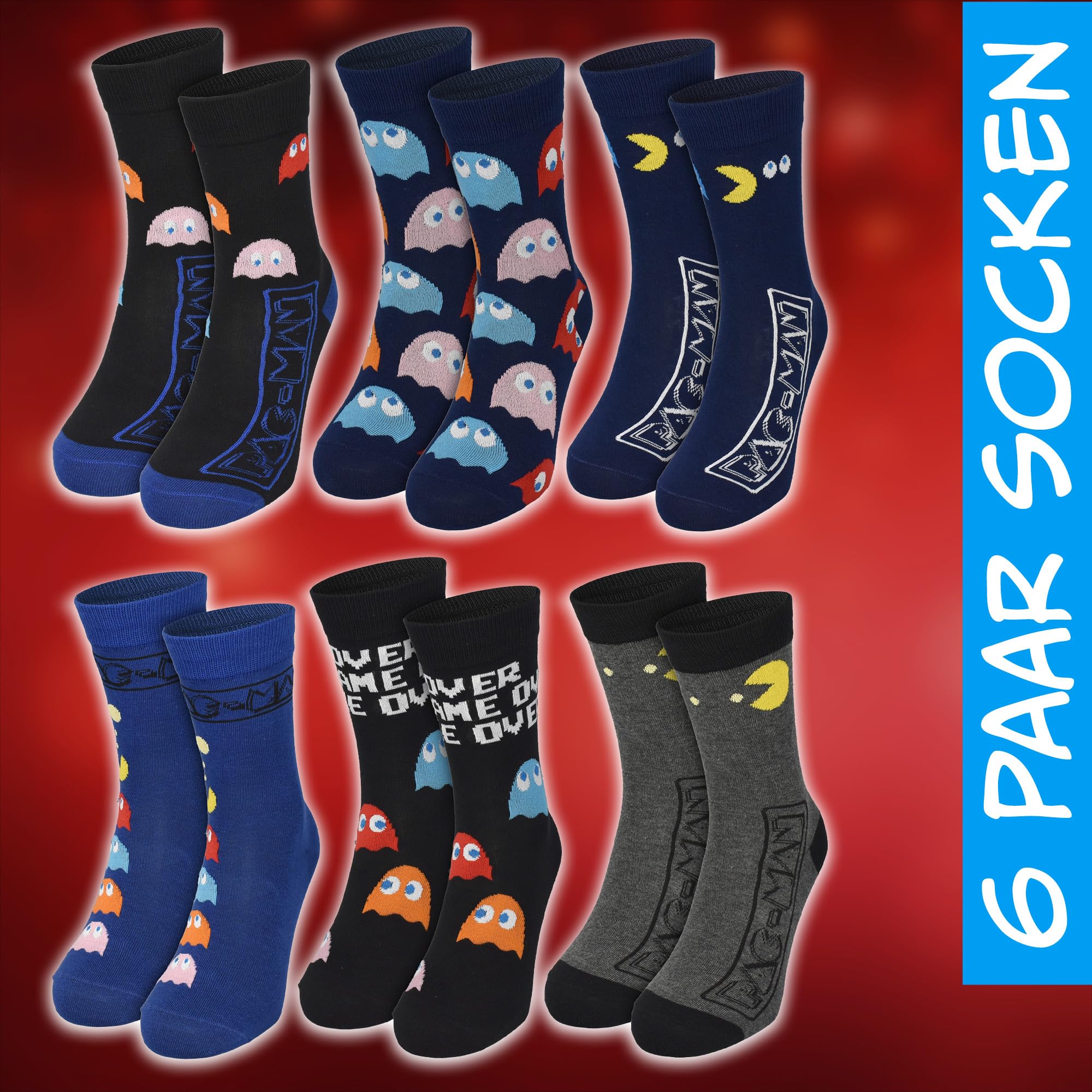 Pac-Man Calendrier de l'Avent avec 12 paires de chaussettes Taille 40-45 pour homme Calendrier de Noël avec baskets et chaussettes longues