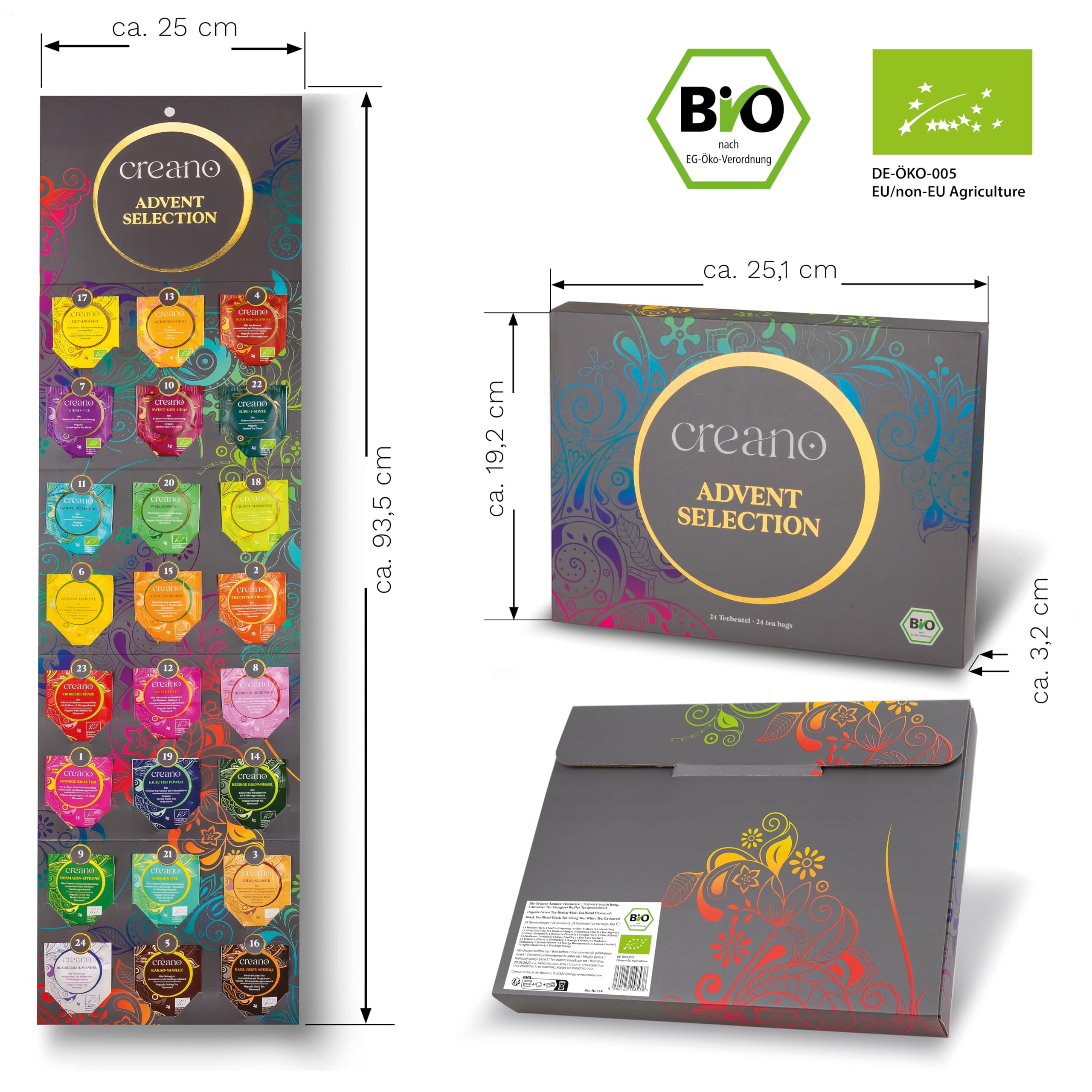 Creano calendrier de l’Avent BIO 24 sachets de thé assortis 24 variétés coffret cadeau*