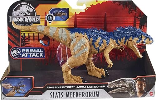 Miniatura 6 de Jurassic World Massive Biters - Figura de Meekerorum de tamaño grande con acción de golpe y picadura activada por la cola articulaciones movibles