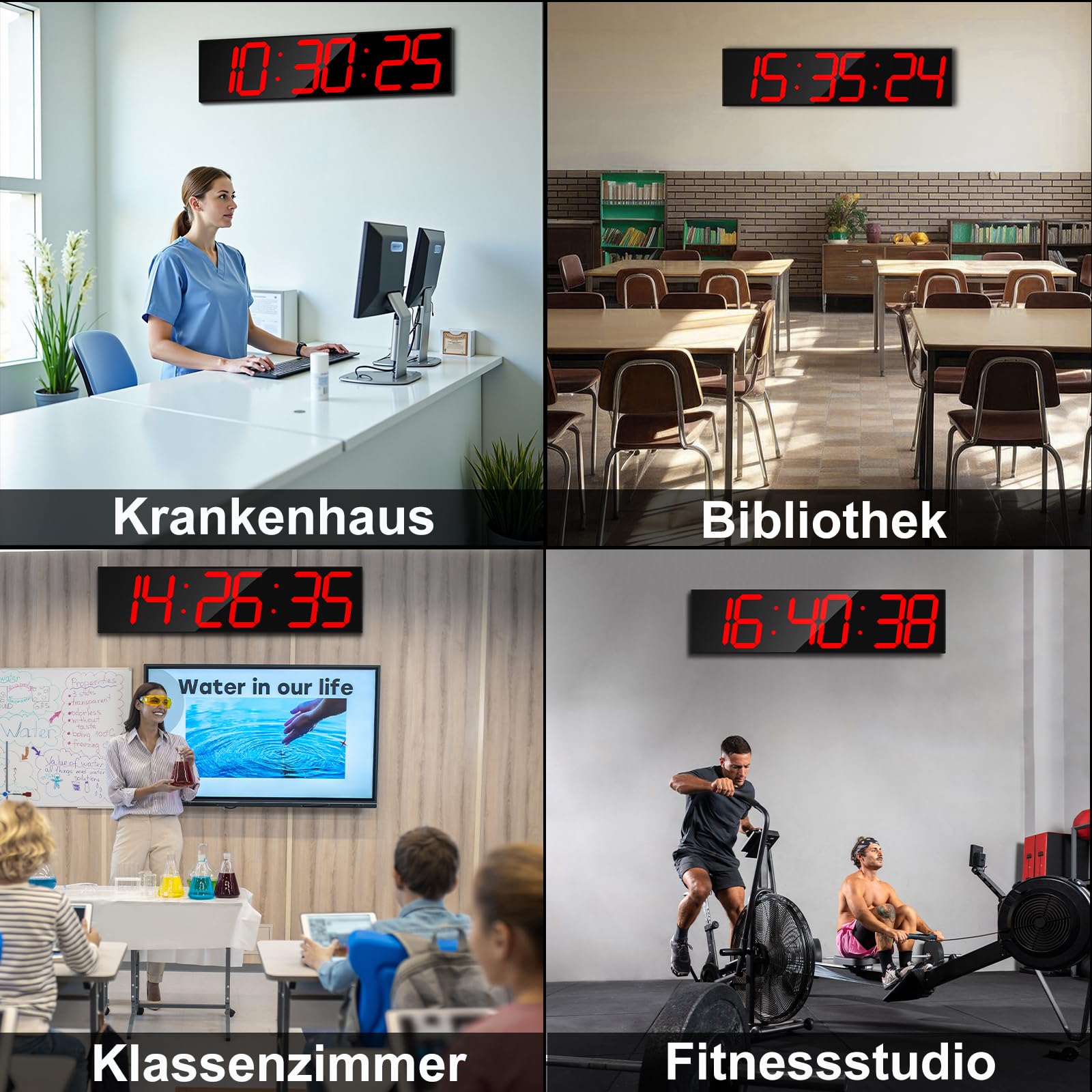 CHKOSDA 28,4-Zoll-Digital-Wanduhr, Digitale Uhr mit automatischer Zeitsynchronisation und einfacher Bedienung, große Wanduhr mit Countdown-Funktion, Wecker, Kalender und Temperaturanzeige (rot)