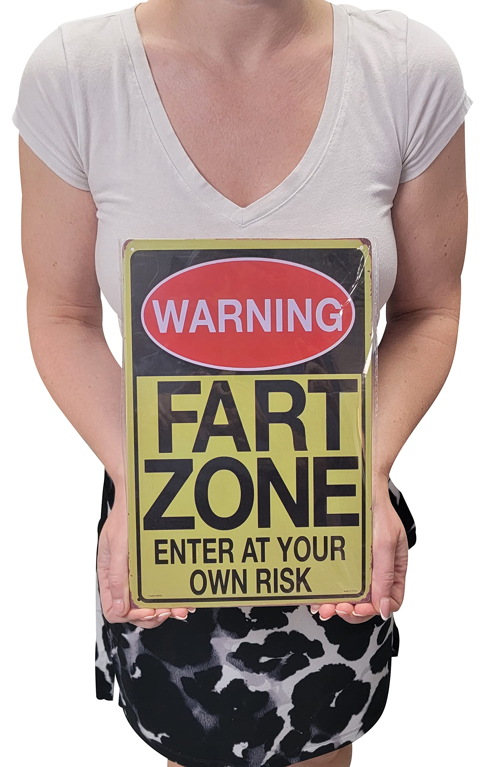 Honey Dew Gifts Funny Signs, Warning Fart Zone Enter at Your Own Risk 9 inch by 12 inch Metal Man Cave Decor, Made in USA, HDG-1231