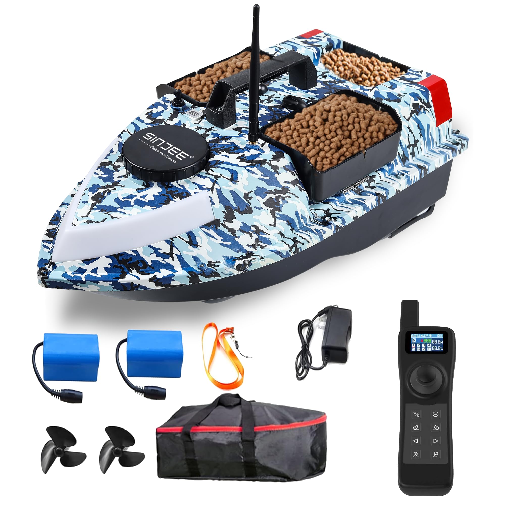 RC Bait Boat with GPS &amp; Sonar Fish Finder, Long Range Fishing Bait Boat