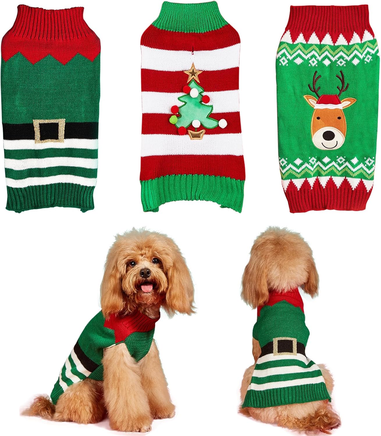 Moorfowl 3 Pack Ugly Christmas Dog Sweaters for Small Dogs