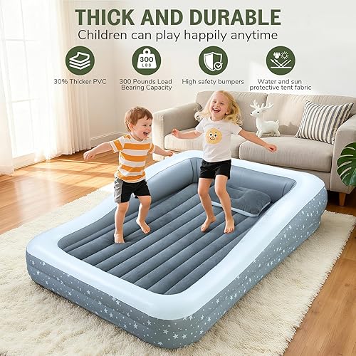 Miniatura 6 de Cama inflable de viaje para niños pequeños con tienda de campaña: cama portátil para niños pequeños con bomba de alta velocidad y bolsa de