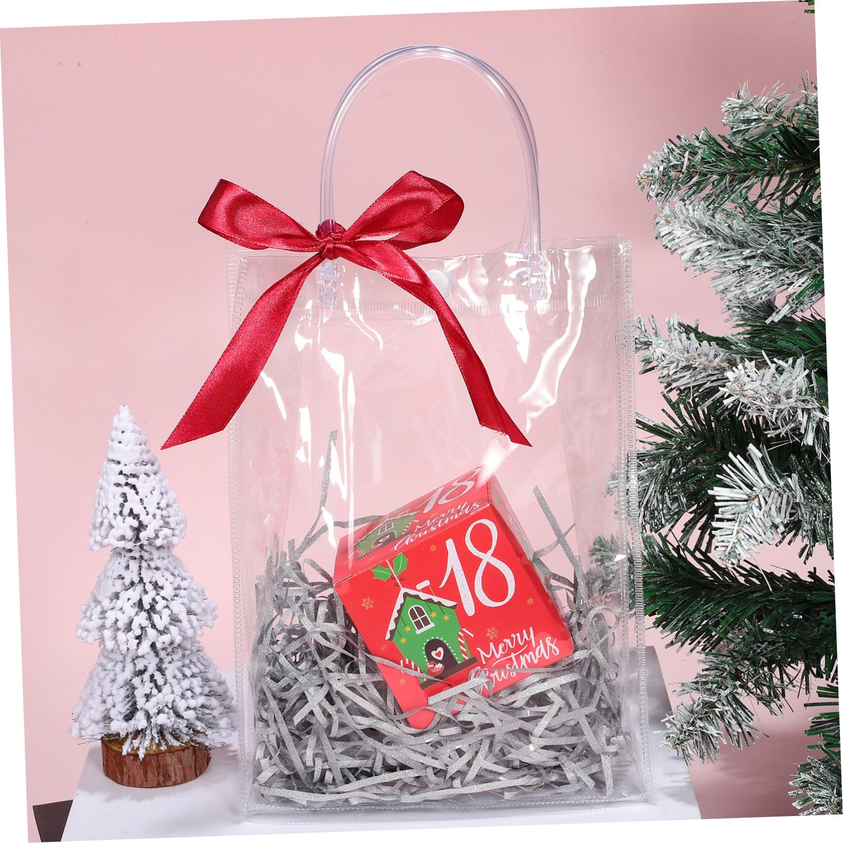 Gatuida 20piezas Bolsas de Obsequio Transparentes de Mano Unidades para Fiestas Bolsas de Golosinas Reutilizables Asas para Bodas y Regalos de Obsequios Transparentes