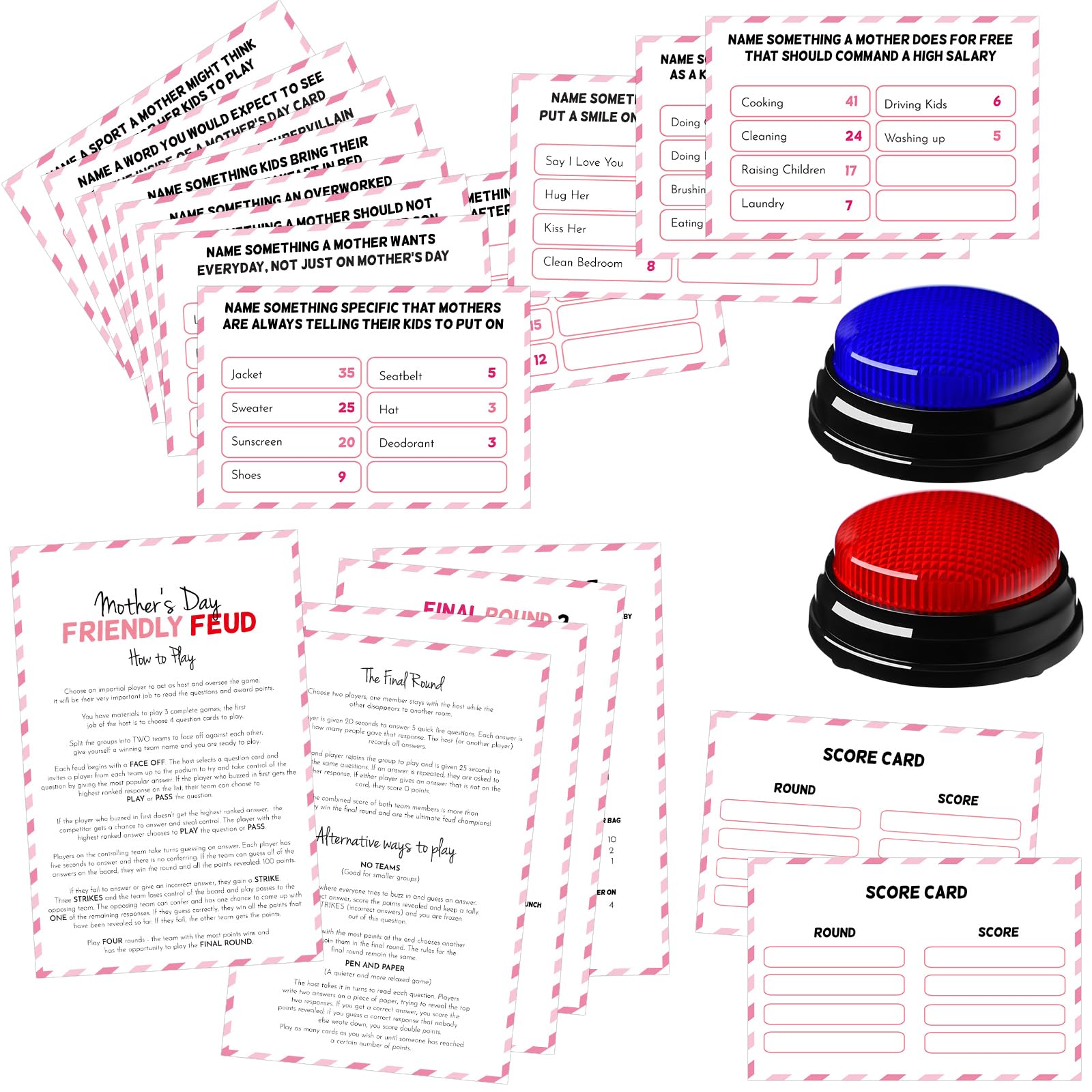 Simgoing Freundliches Feud-Spiel mit 2 Antworten Buzzer Quizkarte Familienfreundliches Quiz Party Lustiges Gruppenspiele für Erwachsene