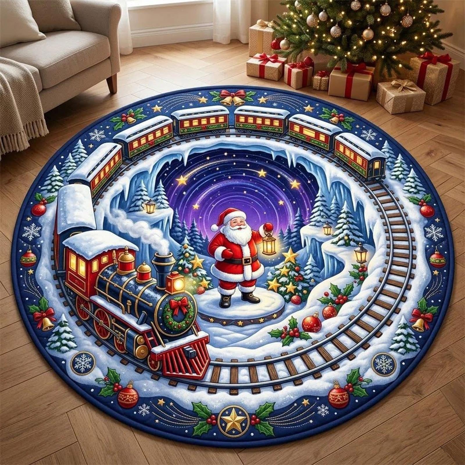 3D Christmas Rugs Optical Illusion Round Mat, Realistic 3D Xmas Rug — image 1