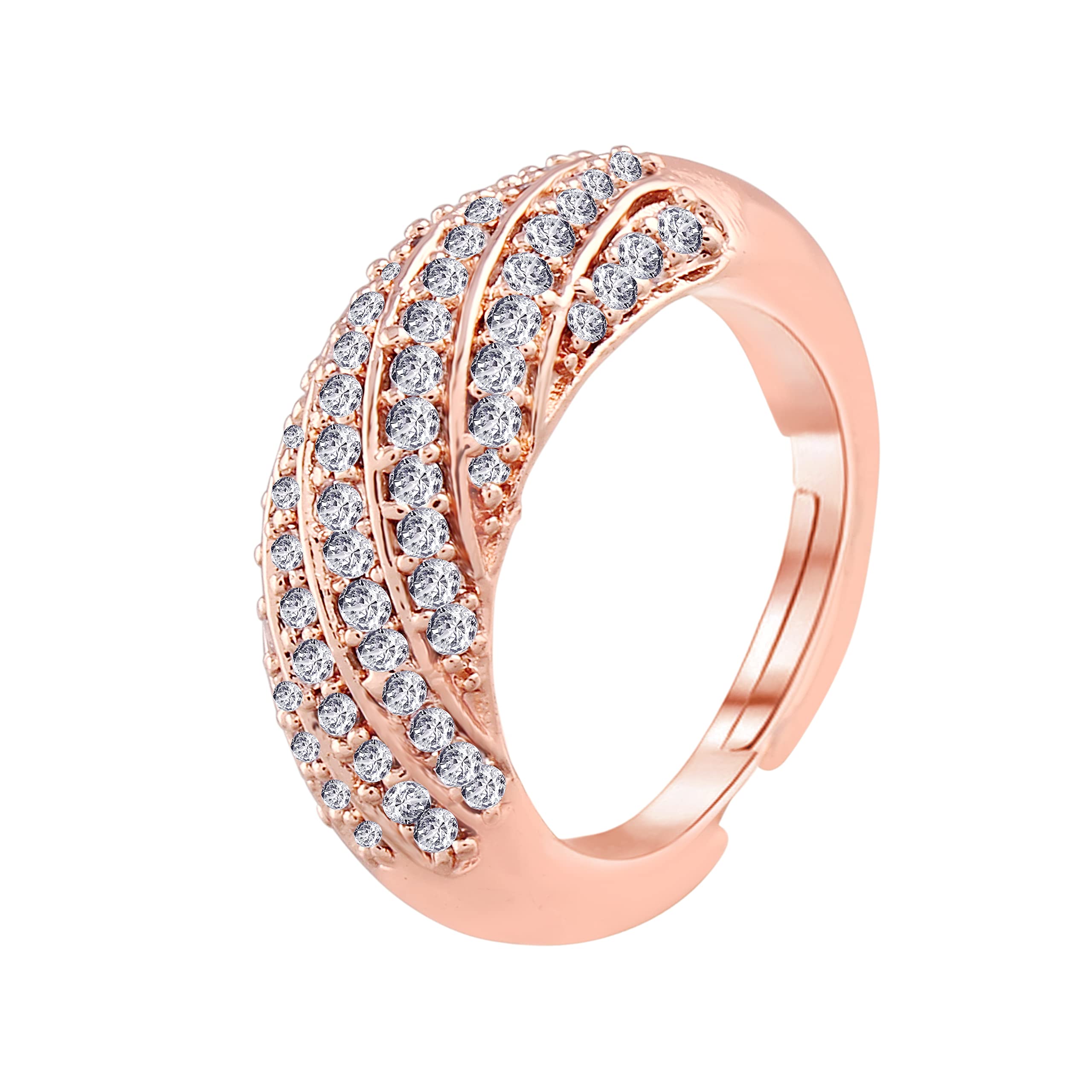 Special Rose Gold Plated Elegant CZ American Diamond Sparkling Adjustable Finger Ring For Women (FL190RG)