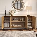 WAMPAT Fluted TV Stand for TVs up to 70”, Wooden Entertainment Center with 4 Doors & Shelves, Modern TV Media Console Table for Living Room, Bedroom, Entryway, Natural Oak, 61.6"