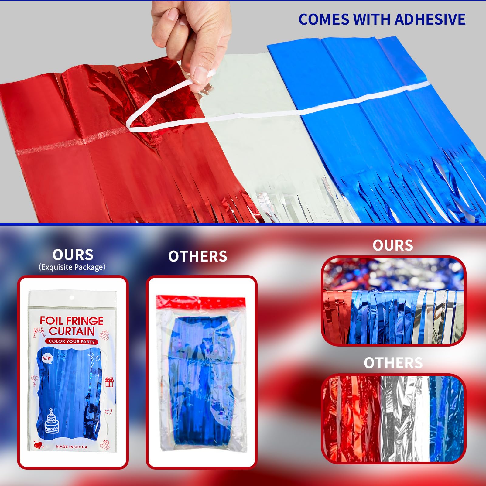 Red White Blue Streamers Red White Blue Star Curtains 2-Pack - 3.3x6.6ft  Patriotic Tinsel Backdrop For 4th Of July Red White And Blue Streamers, image size:1600x1600