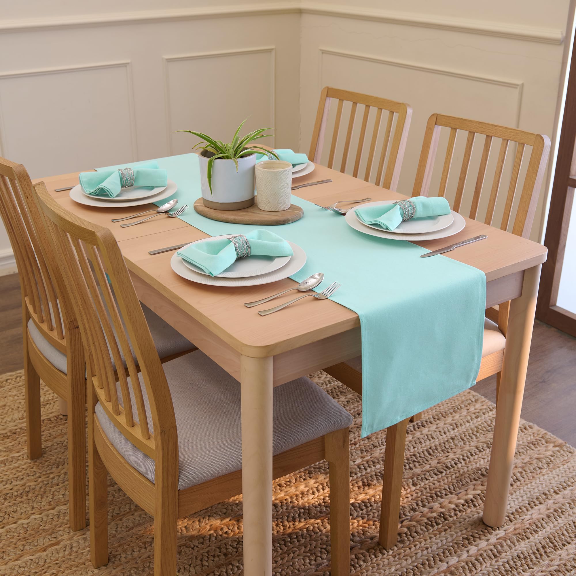 Encasa XO Cotton Napkins for Dining Table | Set of 6, Size 43x43 cm | Machine Washable Reusable Table Napkin, Soft & Absorbent, Elegant Table Decor for Kitchen, Hotels, Party - Egg Blue 4