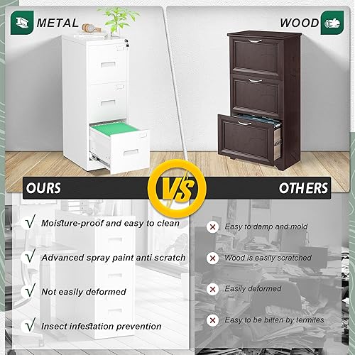 Miniatura 6 de Superday Archivadores de 3 cajones, archivador vertical de 18 pulgadas de profundidad con cerradura, archivador de bloqueo para oficina en casa