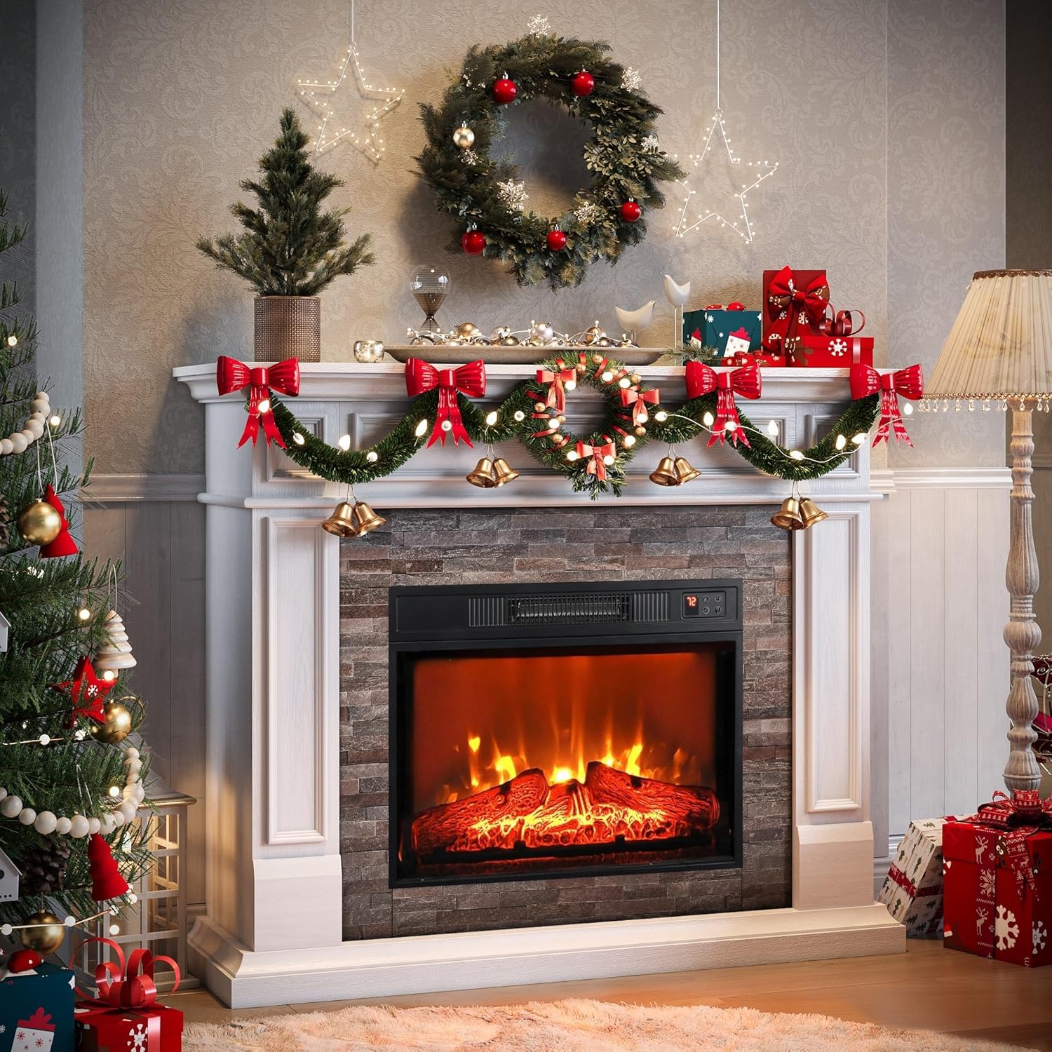 Naice 44' Electric Fireplace Mantel, Farmhouse TV Stand