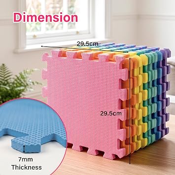 Interlocking Foam Baby Play Mat 29x29 cm, 7mm Thick & Soft Safe EVA Floor Foam Mats Floor Tile Matting for Children,Babies,Toddlers,Kids, Pack of 9