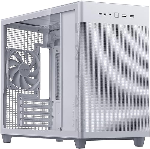 ASUS Prime AP201 - Carcasa blanca Micro ATX para PC, edición de vidrio templado, compatible con tarjetas gráficas de hasta 13.307 in, refrigeradores
