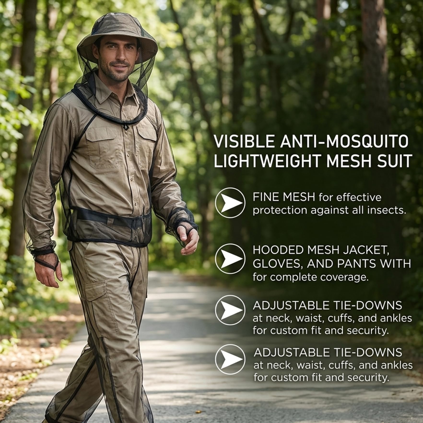 Combinaison Anti-moustiques à Couverture complète avec Poignets réglables, Ensemble de vêtements Anti-Abeilles pour Camping en Plein air, randonnée, pêche, Convient de 61 à 69 Pouces