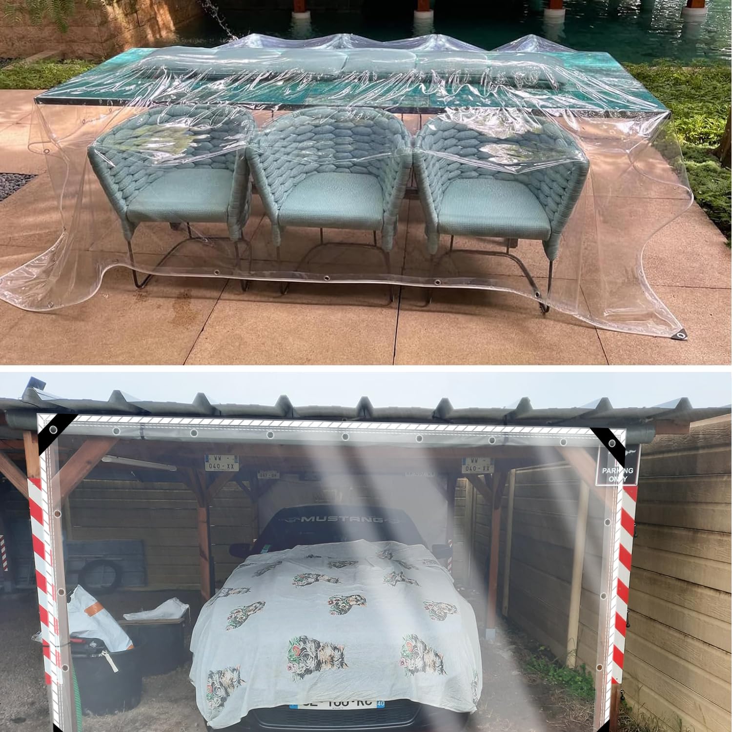 Plane Transparent mit Ösen,420g/m² Abdeckplane wasserdichte mit RV,0.35mm PVC Durchsichtig Plane für Balkon Terassen Pavillon Garten Hühnerstall,1 * 3.2m/Höhe * Breite