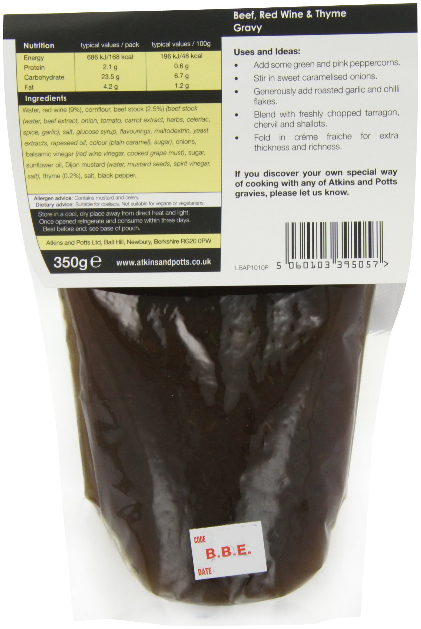 Atkins and Potts Rindersoße mit Rotwein und Thymian 350 g (6 Stück)