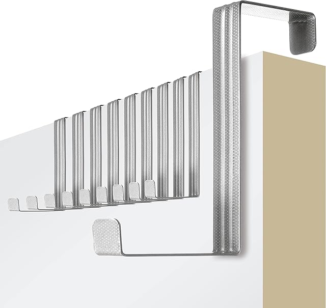 4smile Over Door Hanger Set of 10 Stainless Steel Coat Hooks, Non-Slip and Felt Pads Made in Germany Over Door Hook, Double-Sided use