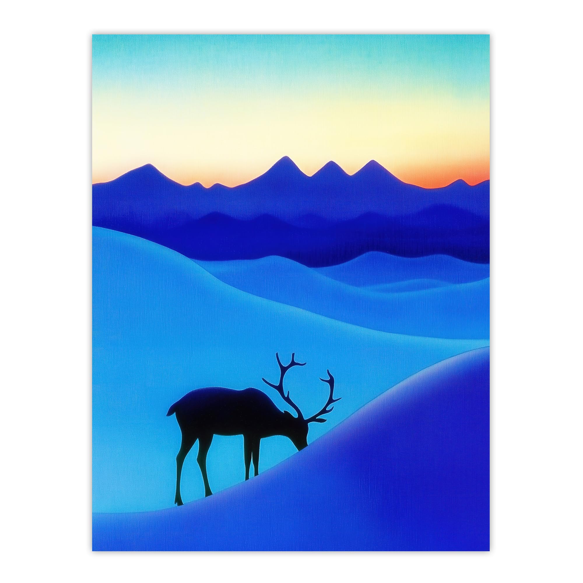 Artery8 Reindeer Arctic Landscape Snow Dawn Watercolour Living Room Extra Large XL Wall Art Poster Print