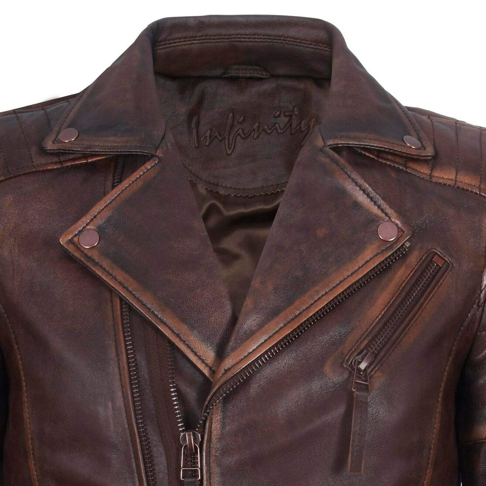 Infinity Leather Los Hombres Marrón de la Vendimia Zip Chaqueta de Motociclista de Cuero Brando