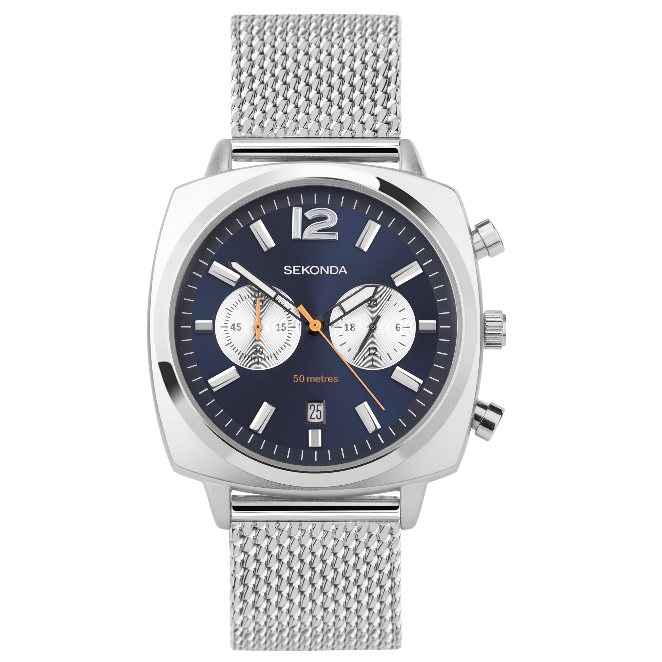 Sekonda Airborne Mens 40mm Chronograph Watch in Blue with Analogue Date Display, and Silver Stainless Steel Strap 30100