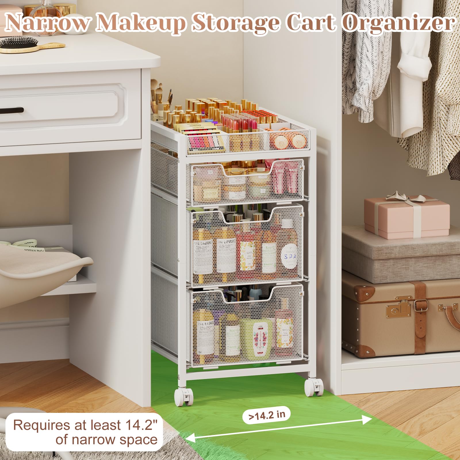 JKsmart Rolling Makeup Cart Organizer with Drawers and Dividers