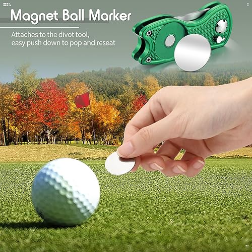 Miniatura 6 de Skylety 4 piezas de golf Divot herramienta de reparación con botón magnético marcador de bola Divot herramienta de acero inoxidable plegable